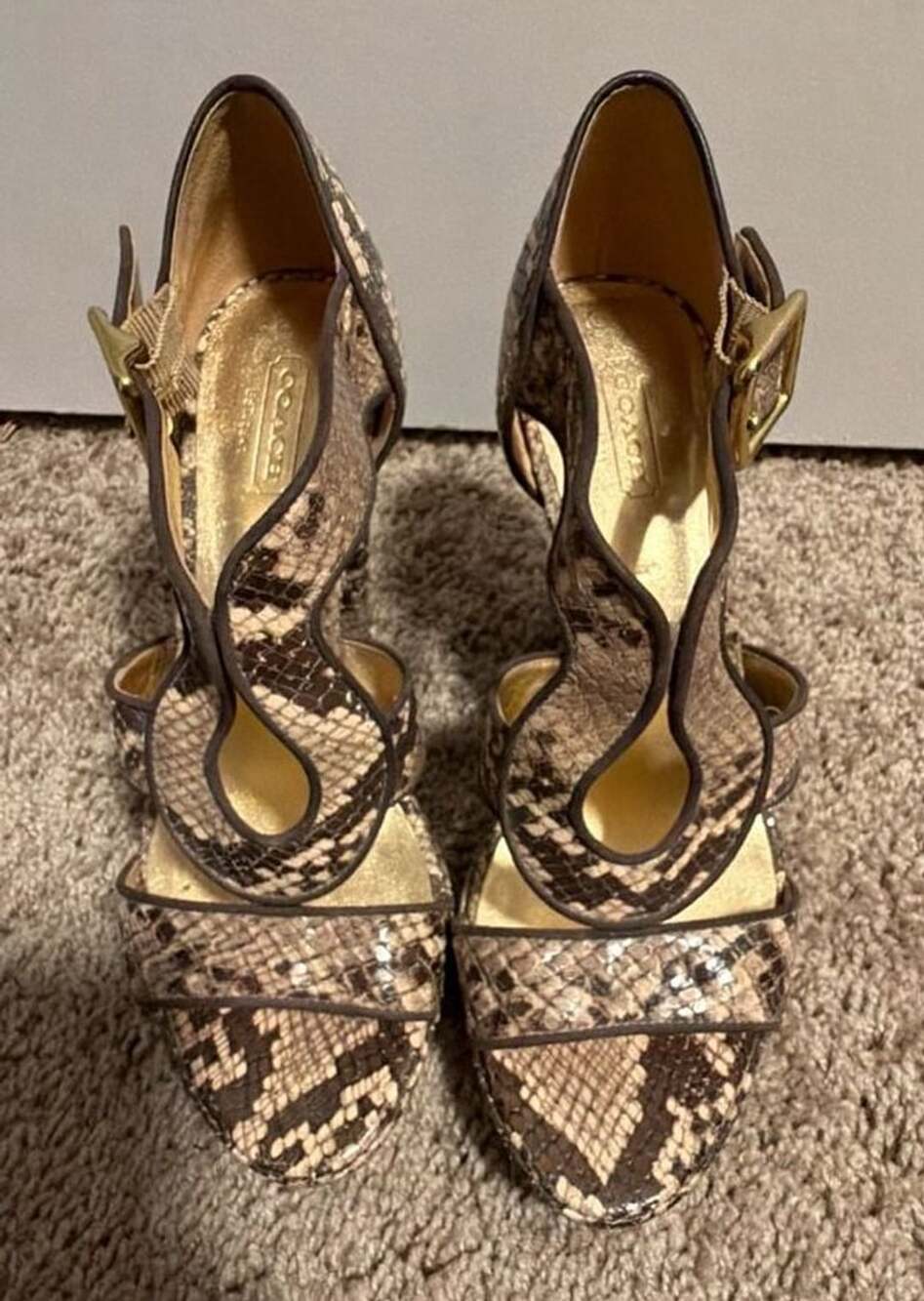 Coach Snakeskin Print Platform High Heel Sandals
